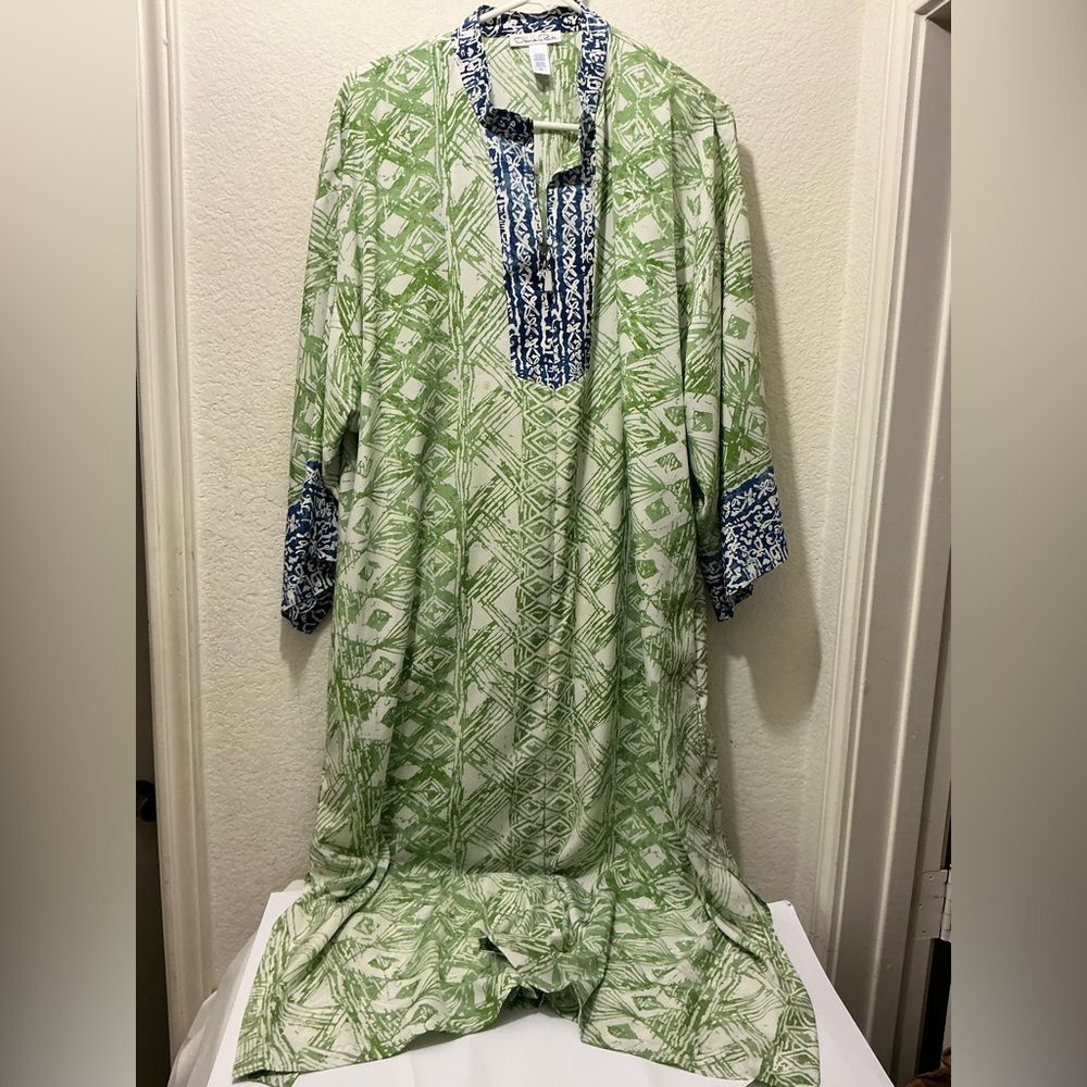 Oscar de la Renta Blue Green Kaftan Geometric Dress Loungewear Women’s Large